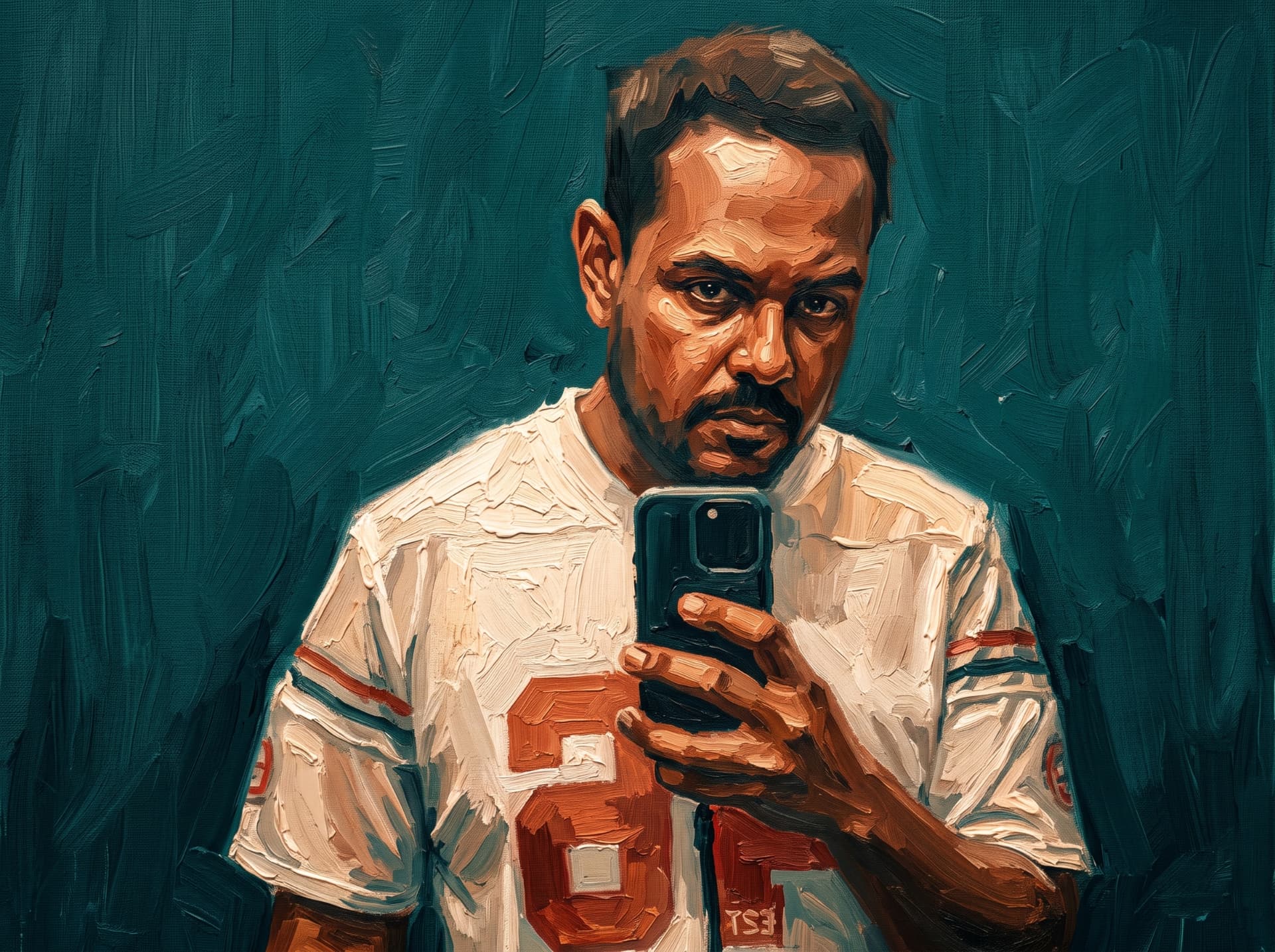 Retrato pictórico com pinceladas visíveis e luz quente