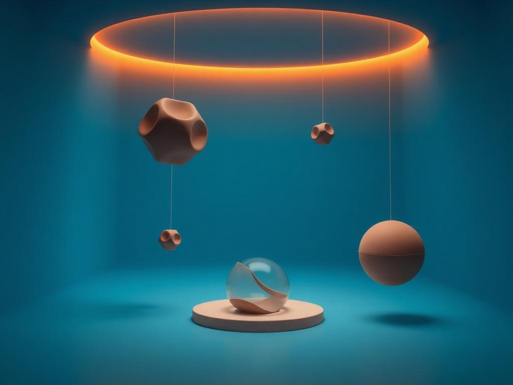 Formas tridimensionais suspensas sob um halo de luz quente