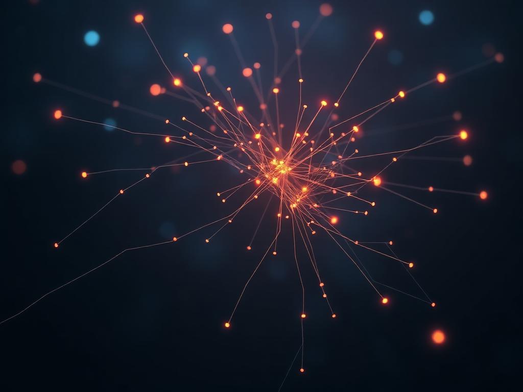 Rede abstrata de fios luminosos sobre fundo escuro